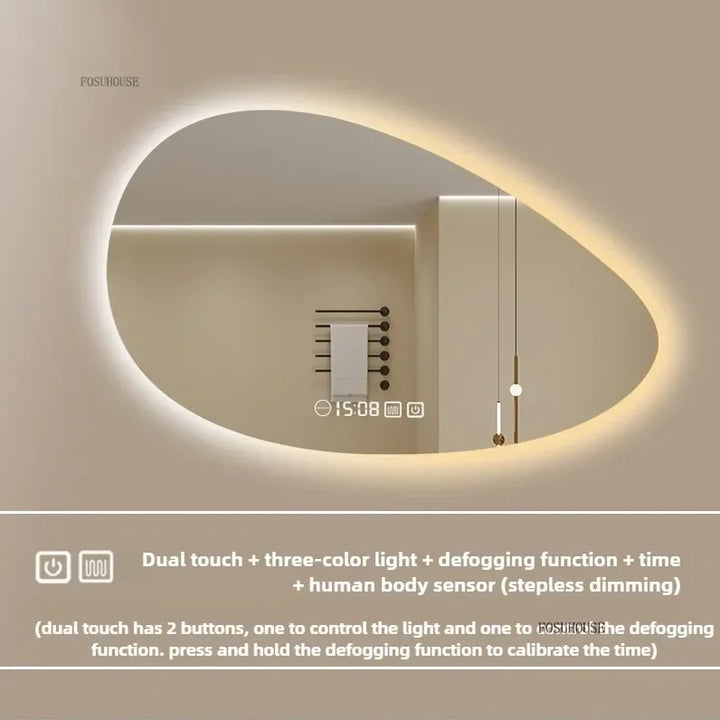 Pure Panoramic Frameless Pill-Shaped Wall Mirror with Polished Edges - product detail view 14 by LUMEVORO