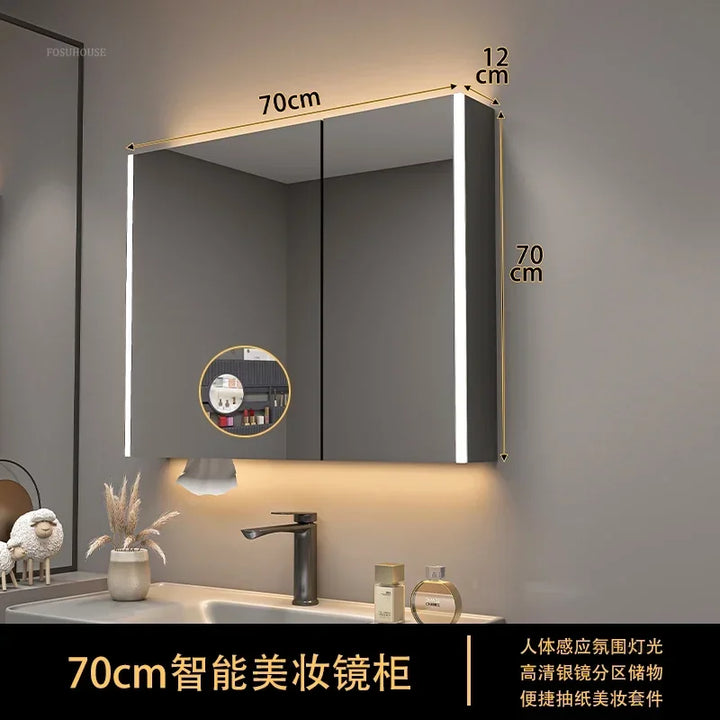 Timber Tech Fully-Enclosed Wood Mirrored Cabinet with Dual Vertical LED - product detail view 43 by LUMEVORO