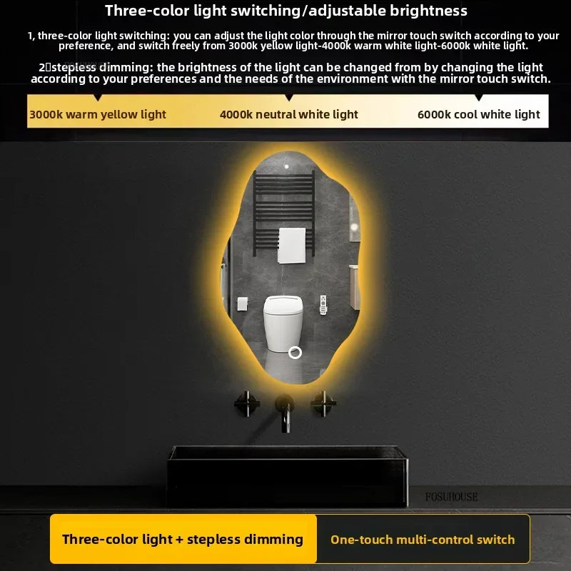 Aura Irregular LED Smart Bathroom Mirror with Defogger - product detail view 14 by LUMEVORO