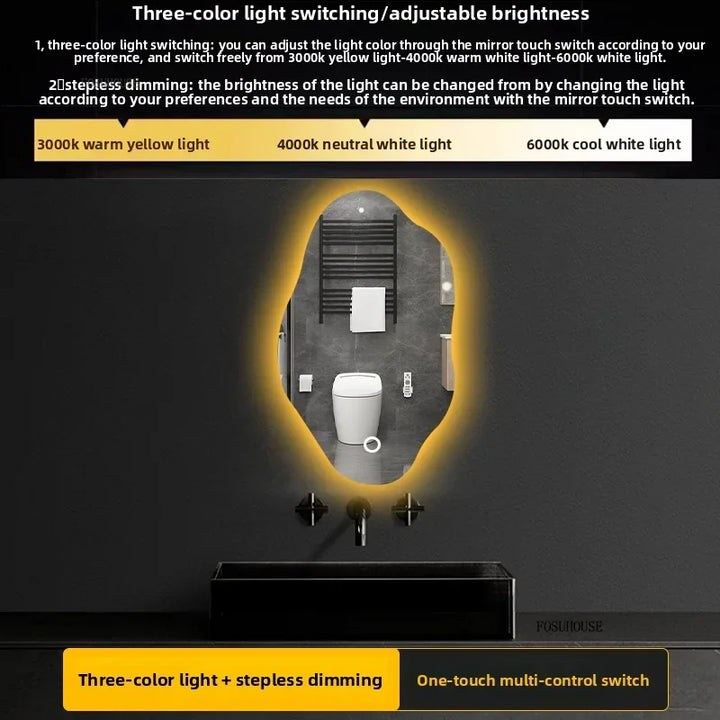 Aura Irregular LED Smart Bathroom Mirror with Defogger - product detail view 14 by LUMEVORO