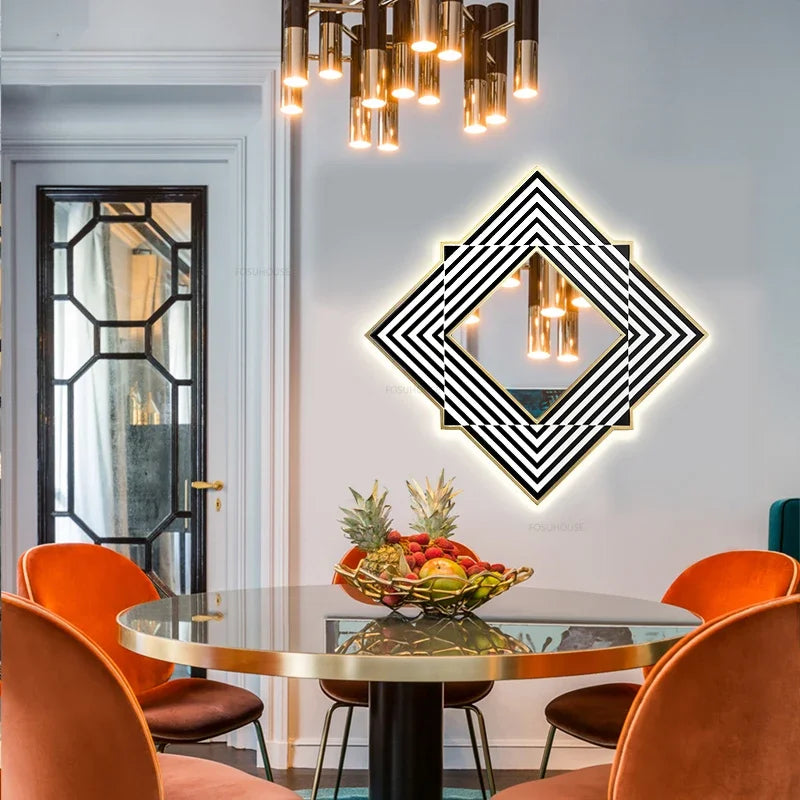 Deco Diamond Black &amp; White Geometric Wall Mirror - product detail view 9 by LUMEVORO