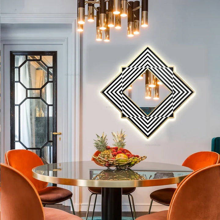 Deco Diamond Black &amp; White Geometric Wall Mirror - product detail view 9 by LUMEVORO