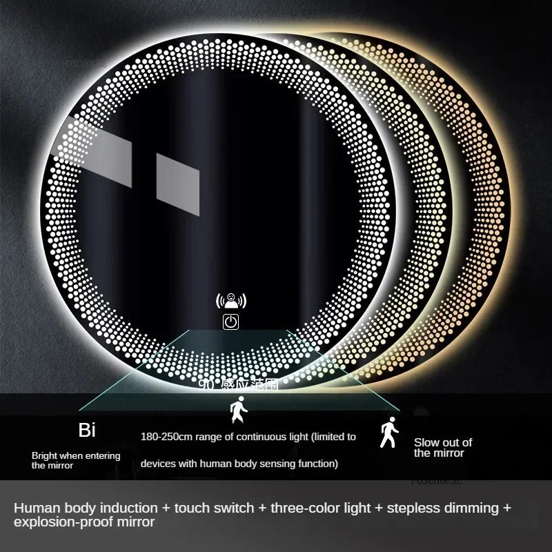 Aura Frosted Rim Frameless Round Wall Mirror - product detail view 10 by LUMEVORO