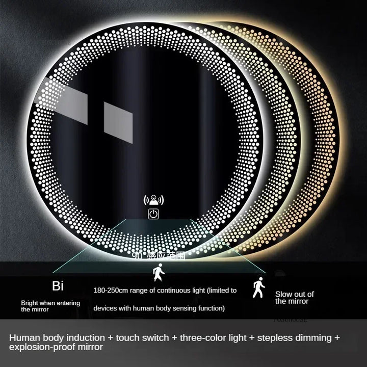 Aura Frosted Rim Frameless Round Wall Mirror - product detail view 10 by LUMEVORO