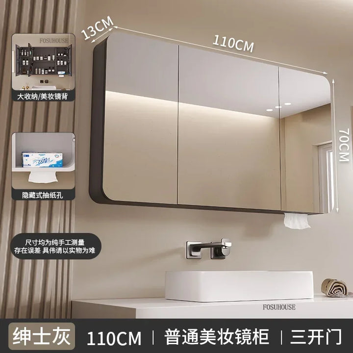 Aero-Alloy Minimalist Mirrored Cabinet with Internal Storage - product detail view 7 by LUMEVORO