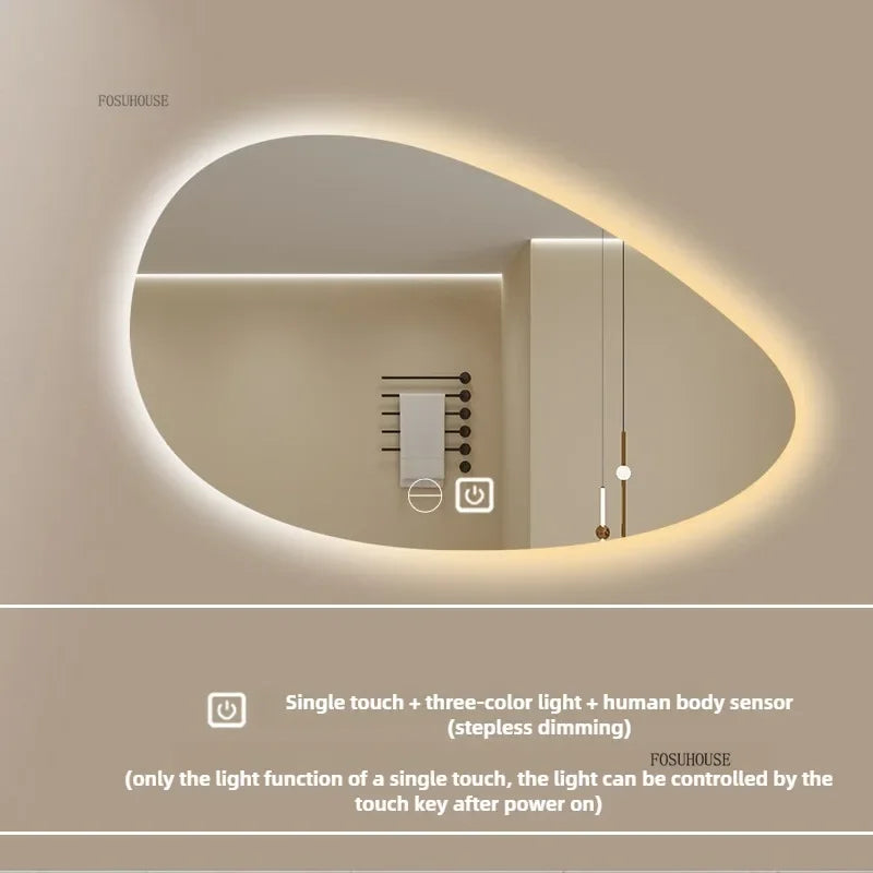 Pure Panoramic Frameless Pill-Shaped Wall Mirror with Polished Edges - product detail view 12 by LUMEVORO