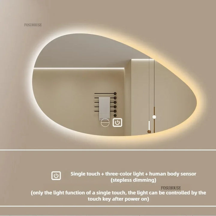 Pure Panoramic Frameless Pill-Shaped Wall Mirror with Polished Edges - product detail view 12 by LUMEVORO