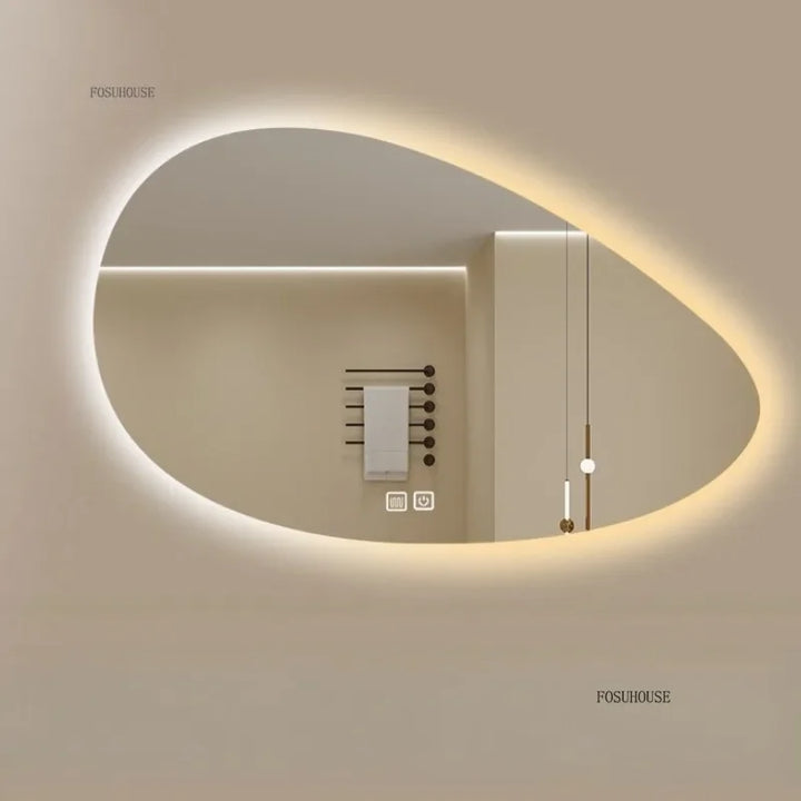Pure Panoramic Frameless Pill-Shaped Wall Mirror with Polished Edges - product detail view 5 by LUMEVORO