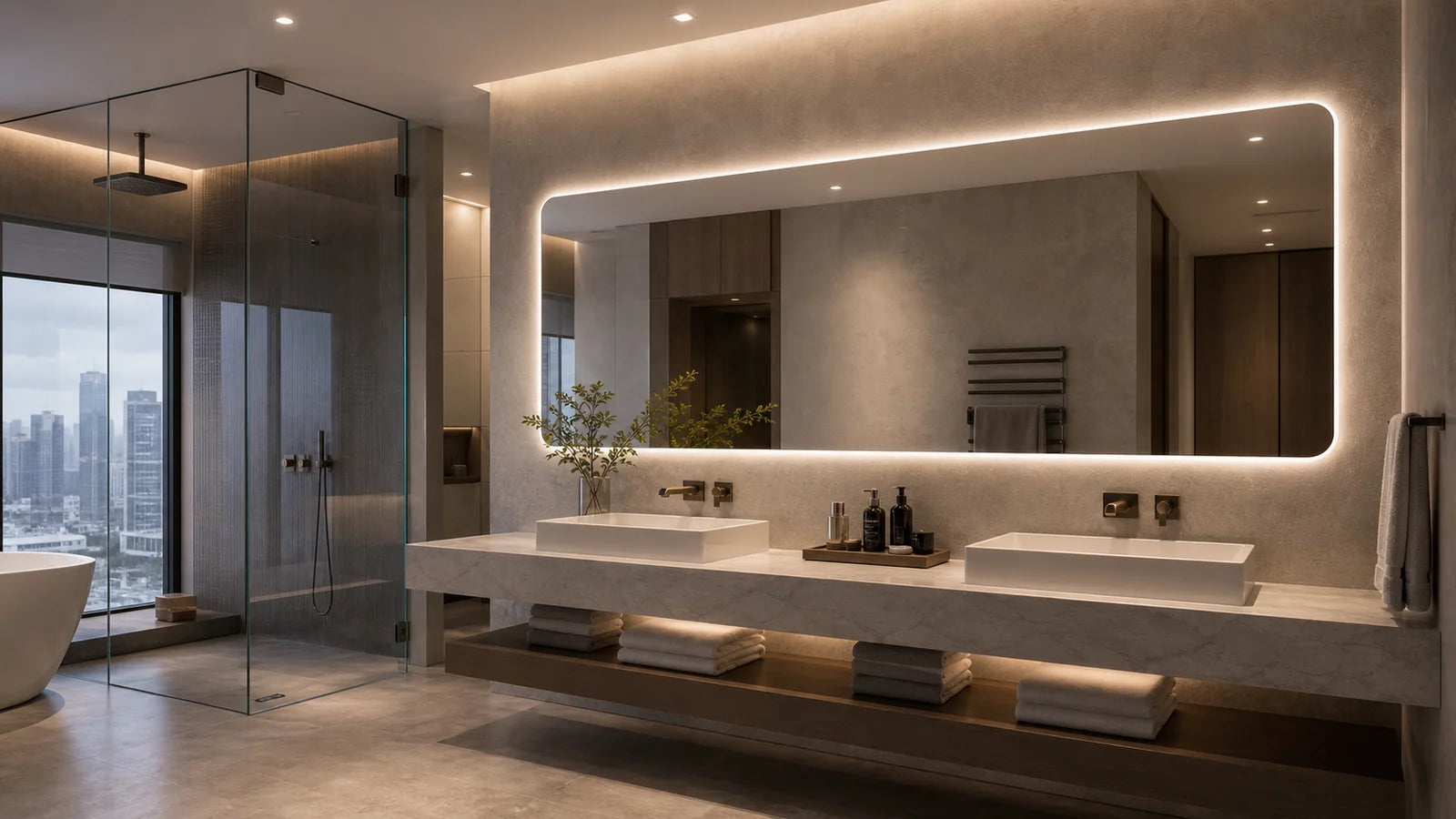 Hotel suite vanity inspiration for LUMEVORO LED mirrors