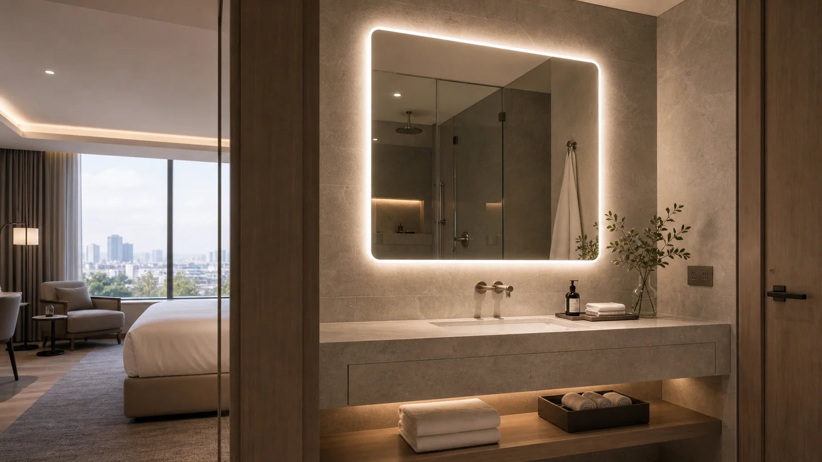 Double sink bath inspiration for LUMEVORO LED mirrors