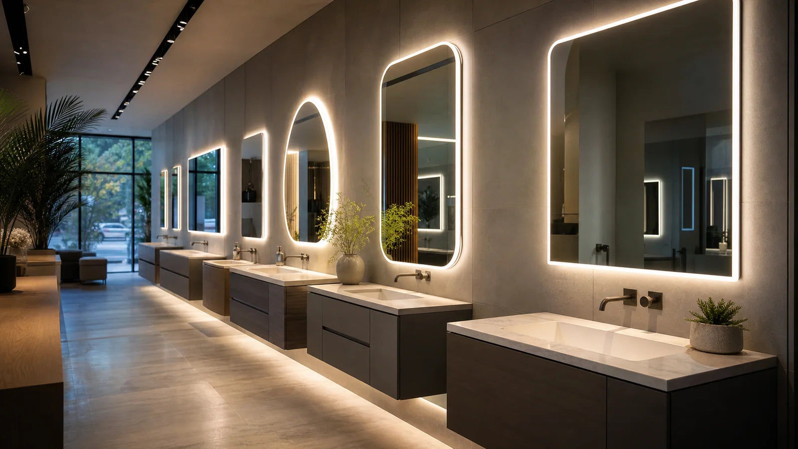 Primary bath storage inspiration for LUMEVORO LED mirrors