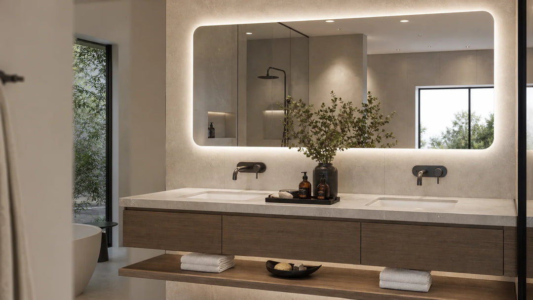 Lighting Data three lab/detail images for LUMEVORO LED mirrors