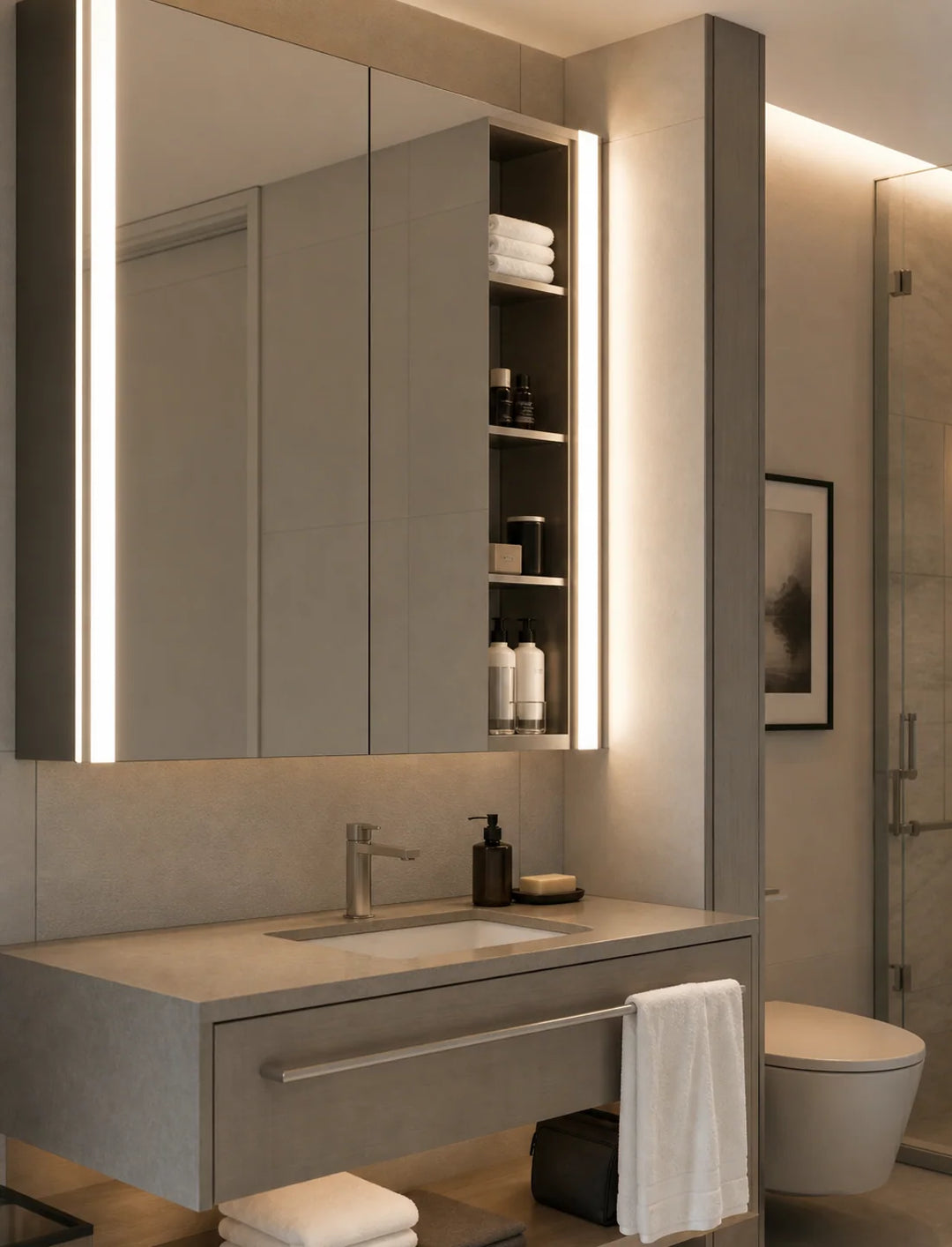 Trade Program vertical mirrored cabinet card for LUMEVORO LED mirrors