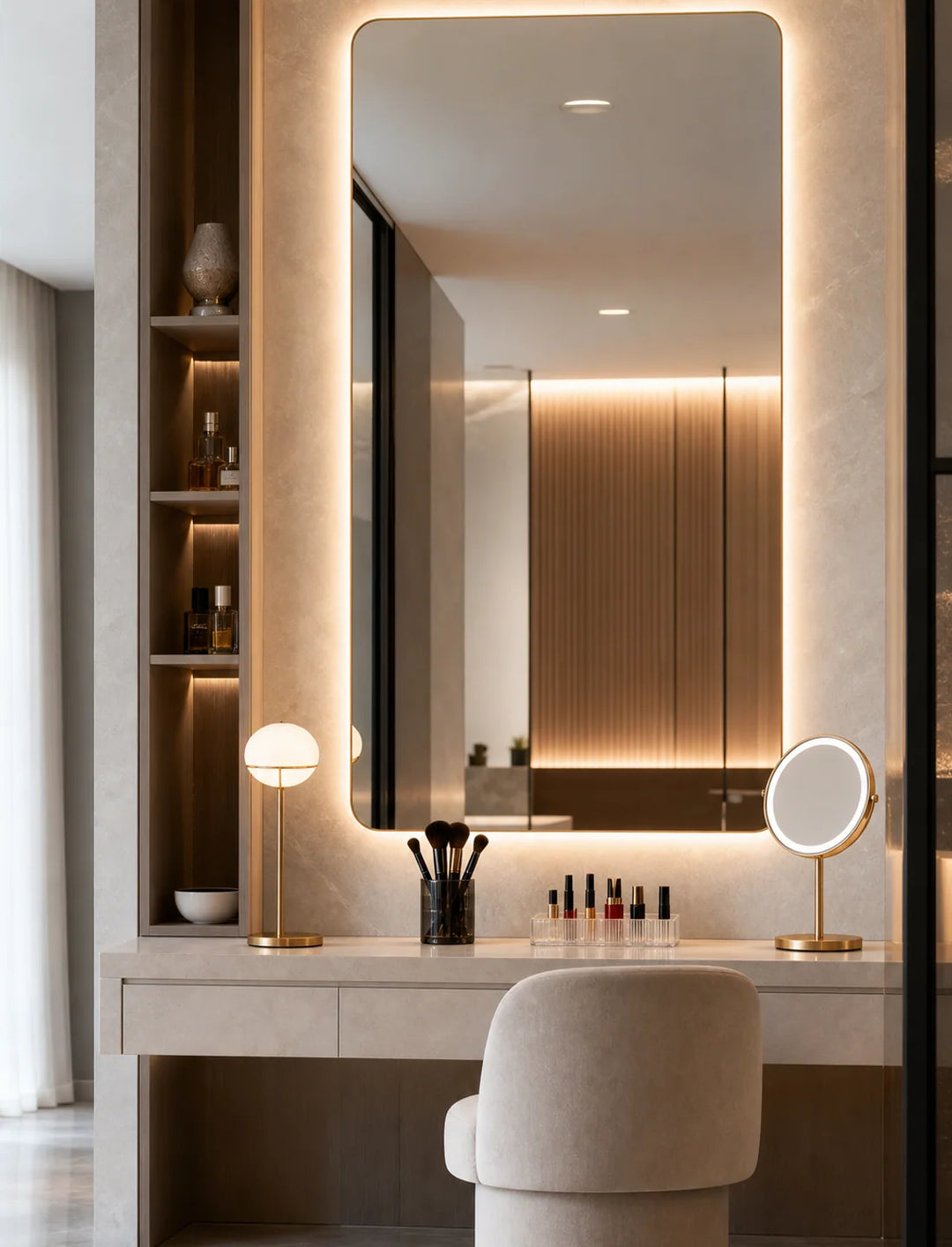 Trade Program vertical makeup mirror card for LUMEVORO LED mirrors