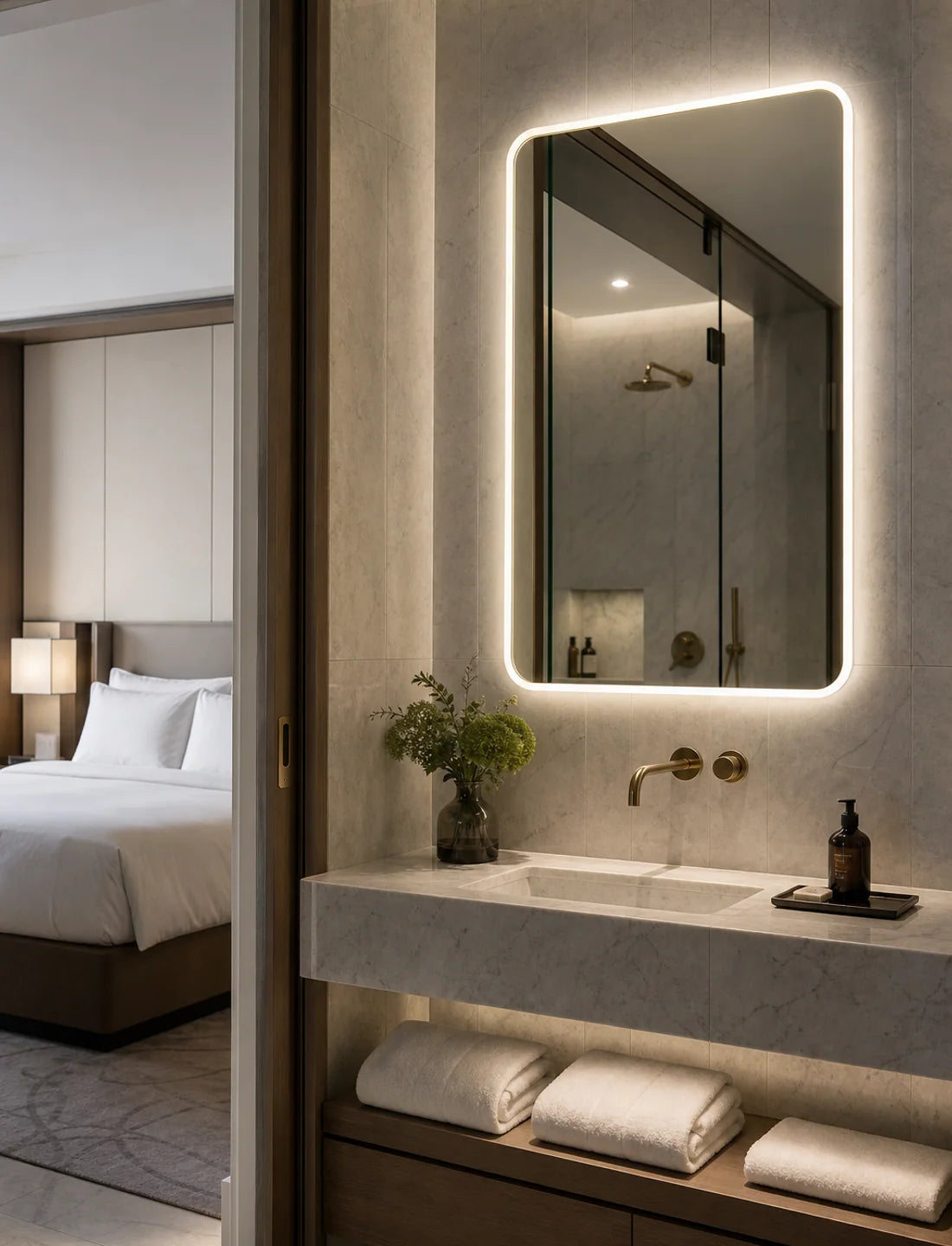 Trade Program vertical guestroom card for LUMEVORO LED mirrors